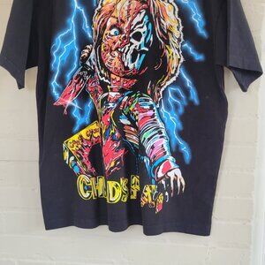 Warren Lotas Child's Play Chucky T-Shirt Large Black Lightning Horror Graphic